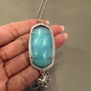 Kendra Scott long necklace silver hardware with blue stone